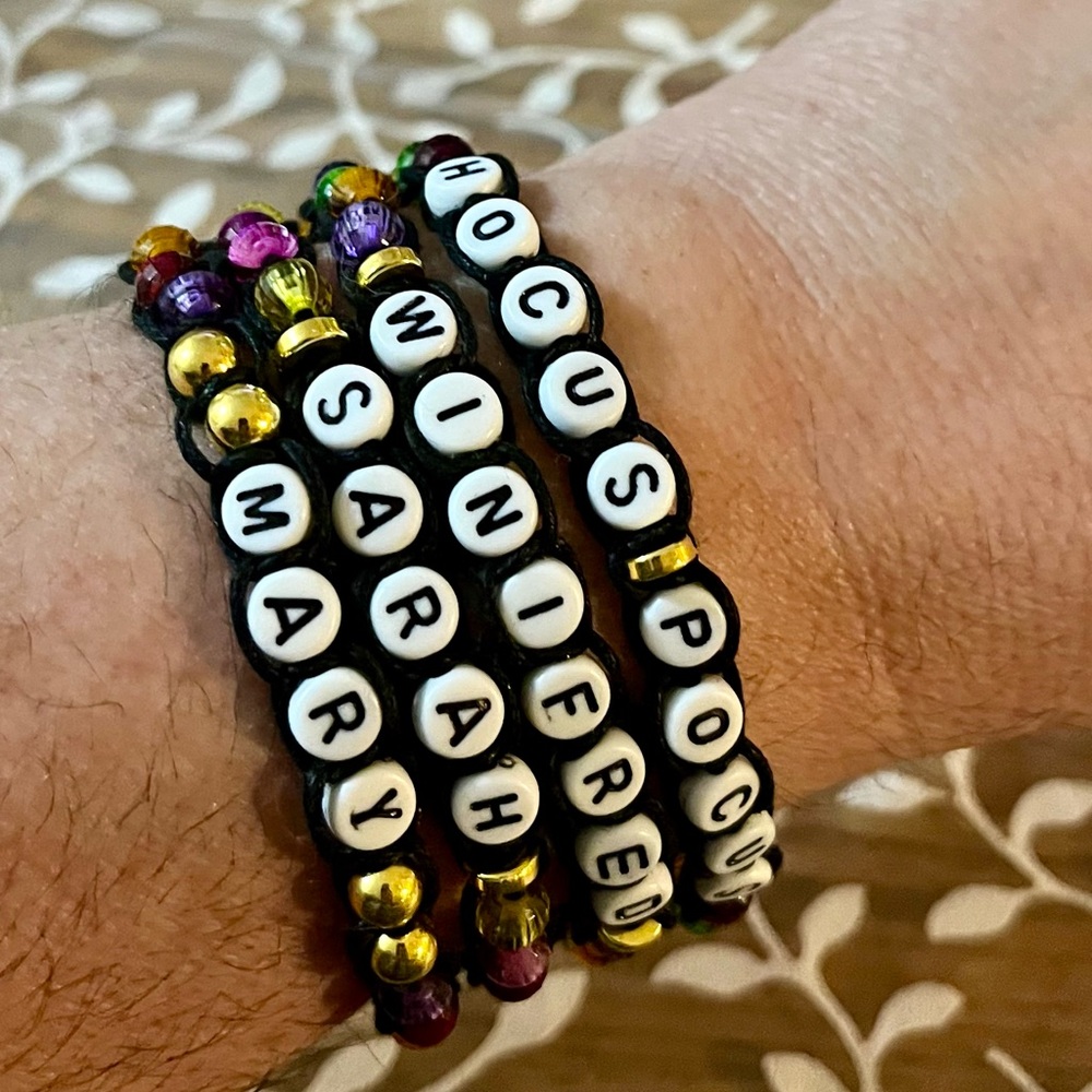 Set of 4 Handmade HOCUS POCUS Themed Beaded Bracelets - Adjustable Size